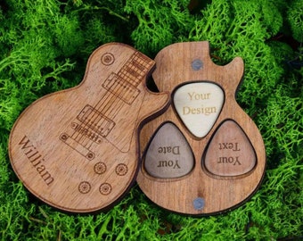 Personalized guitar pick with case for Fathers Day gift, Gift for Dad, Wooden guitar pick, Personalized pick, Gifts for him, Guitar pick