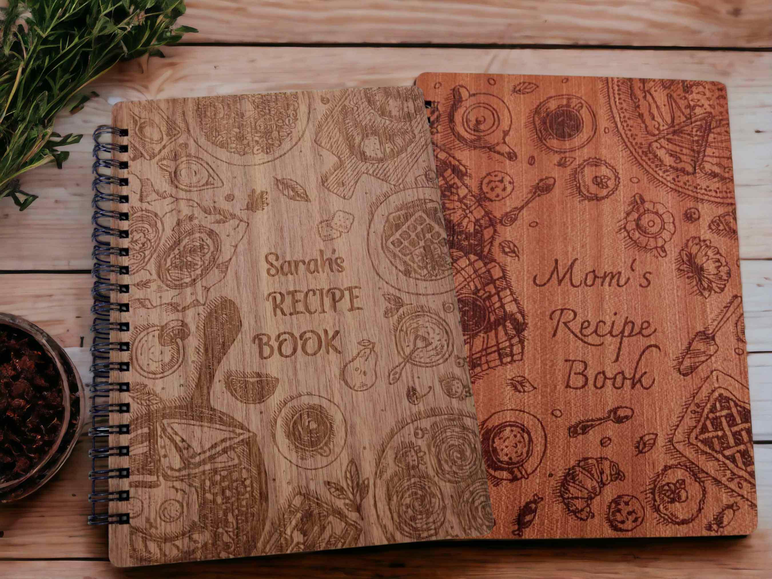 Personalized Wood Recipe Spiral Notebook Birthday Gift for Her Custom CookBook Personalzied Recipe Book Wooden Spiral Notebook Cooking Gift