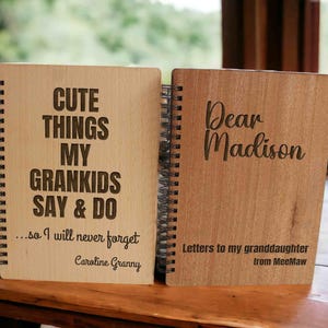 Personalized Cute Things My Grandchildren Say & Do Memory Book Legacy Journal - Birthday Christmas Gift for Grandma/Grandpa Wooden Notebook
