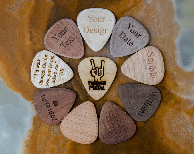 Personalized Premium Wooden Guitar Pick, Engraved Guitar Pick - Gift for Husband, Dad, Boyfriend, Groom Gift- Husband Gift