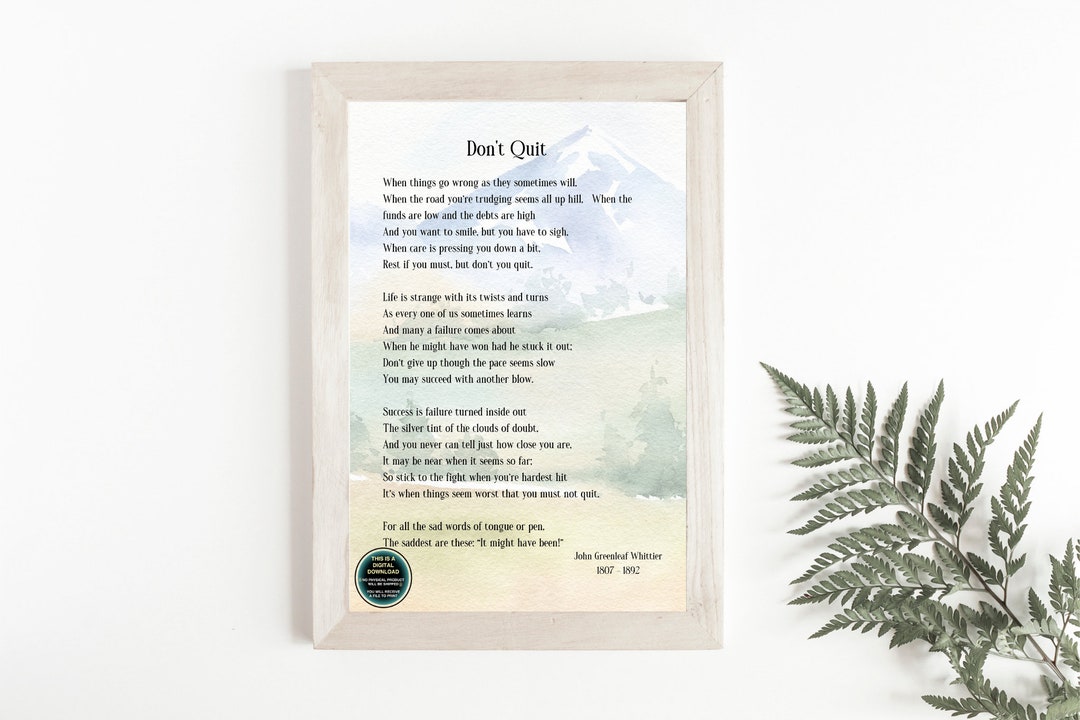 Don't Quit Poem, John Greenleaf Whittier Quote, Graduation Gift ...