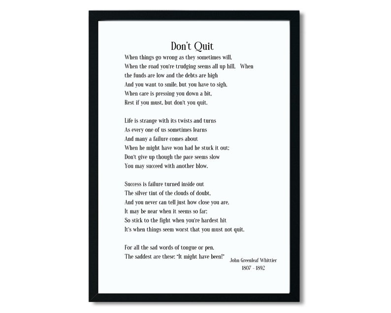 Don't Quit Poem, John Greenleaf Whittier Quote, Graduation Gift ...