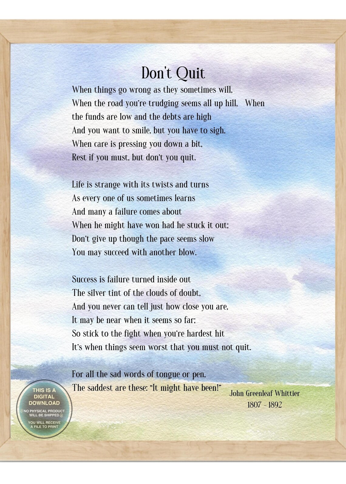 Don't Quit Poem, John Greenleaf Whittier Quote, Graduation Gift