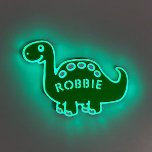 Brontosaurus LED Night Light: Dinosaur Decor, Edge Lit Sign