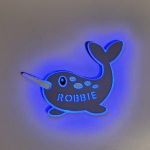 Narwhal LED Night Light: Edge Lit Narwhal Wall Decor
