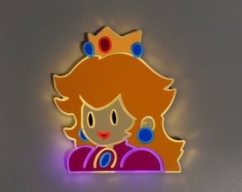 Princess Peach Light Sign, Neon like, game artwork, Super Mario Light , Mario Brothers Sign, Nintendo lamp, edge Lit LED, fan art