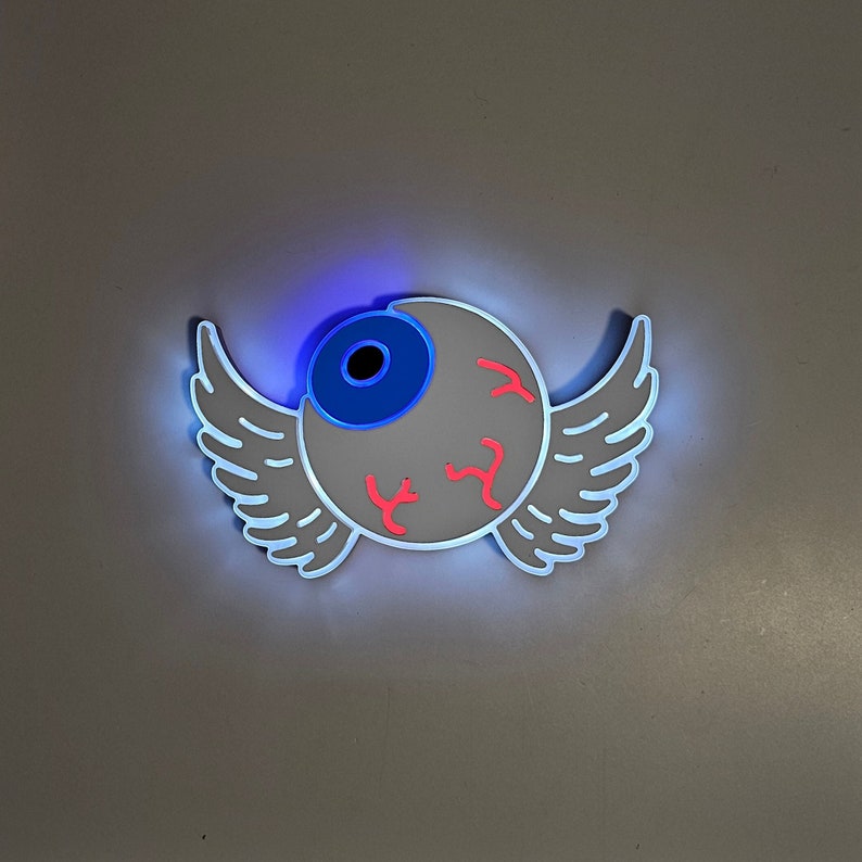 Winged Sign Winged Eyeball LED Sign: Halloween Decoration, Edge Lit Art - Etsy