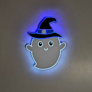 Ghost with Witch Hat LED Sign - Halloween Night Light
