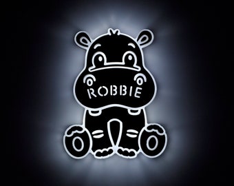 Hippo LED Night Light: Edge Lit Hippopotamus Wall Decor