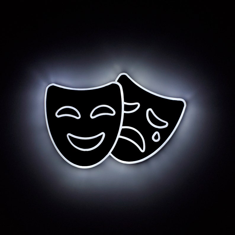 Theater Masks Sign, Neon like, Theater Masks night light, edge Lit LED, Theater Masks Art, Drama masks decoration, Theater Masks lamp image 2