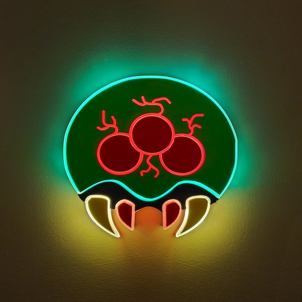 Metroid Alien Larva Sign , Neon like , LED , Light , Wall decor, night light, edge Lit LED, fan art