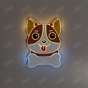Corgi LED Wall Sign: Edge Lit Dog Night Light