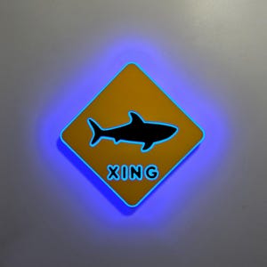 Shark Crossing LED Sign: Edge Lit Art Decor