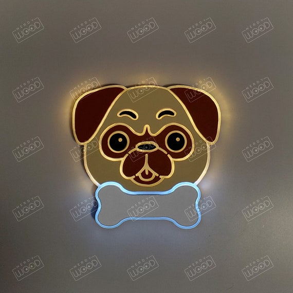 Pug Light up Wall Sign Neon Like Pug Night Light Edge Lit Etsy