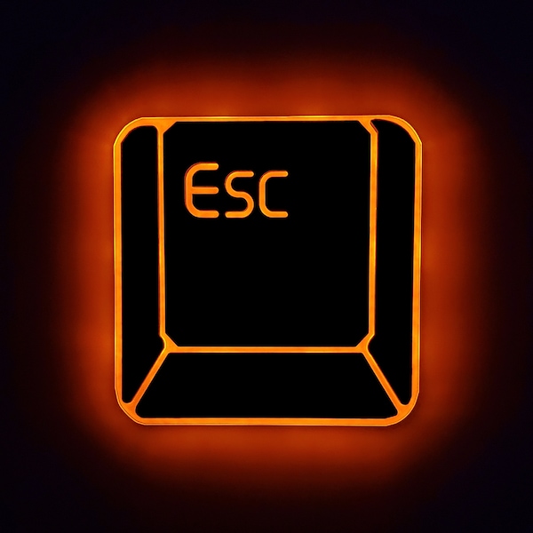 Escape Key Sign, Neon like, ESC key Light art, Wall decor, keyboard night light, edge Lit LED, escape key light, gaming light