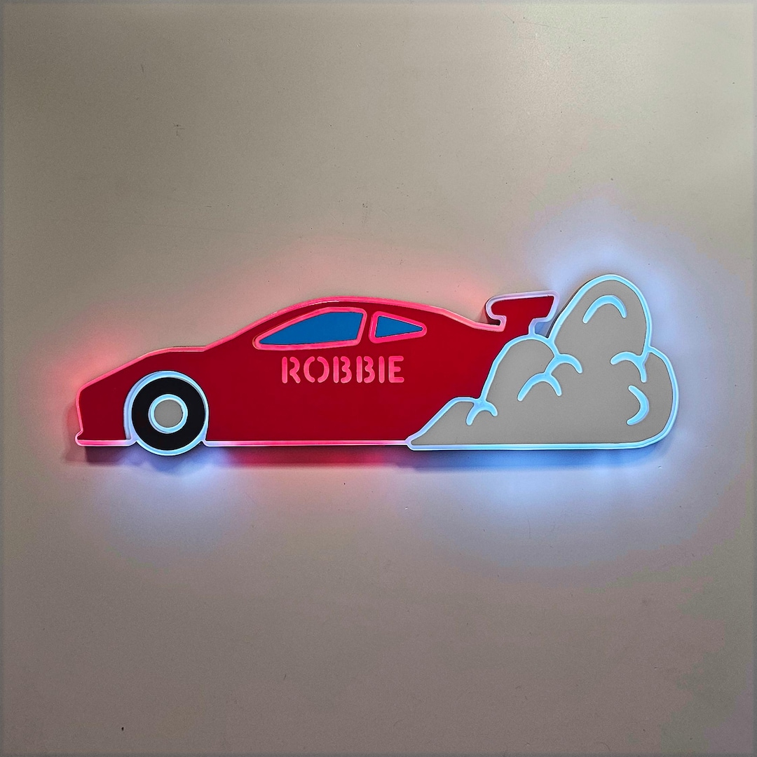 Customizable Car Rider Sign Personalized Car LED Sign: Edge Lit Racing Decor - Etsy