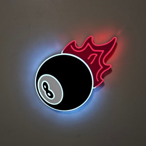 Flaming Eight ball light Sign , Neon like , 8 ball lamp, eight ball Wall decor, 8 ball night light, edge Lit LED, Eight ball art