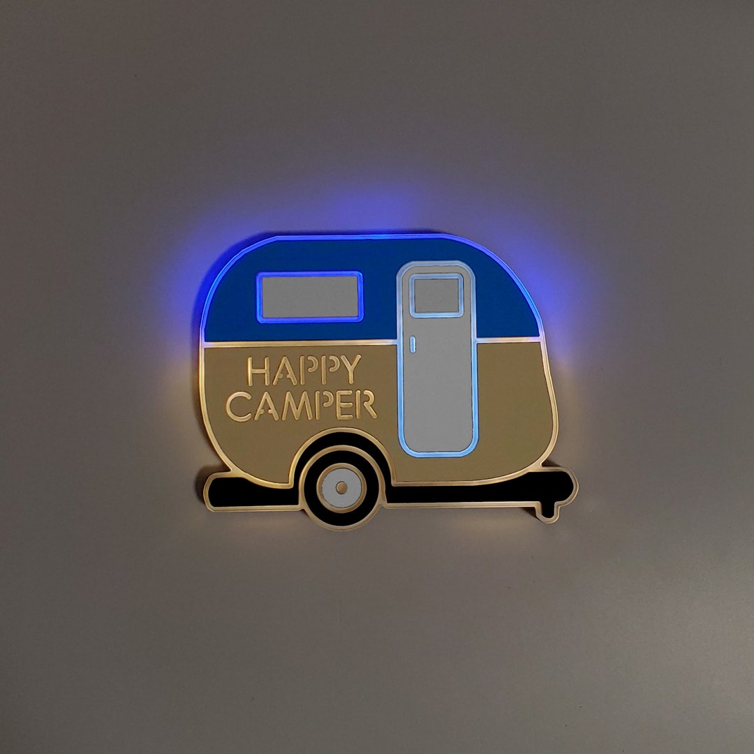 Happy Camper Art Sign , Neon Like, Camper Night Light, Edge Lit LED ...