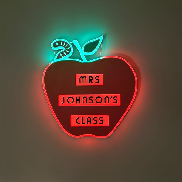 Teacher's Apple sign personalized edge Lit LED, Neon like , LED , Light-up , Wall decor, trophy