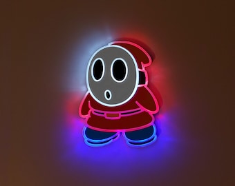 Mario Shy Guy Light Sign , Neon like ,  game artwork, Super Mario Light , Mario Brothers Sign, Nintendo lamp, edge Lit LED, Shy Guy fan art