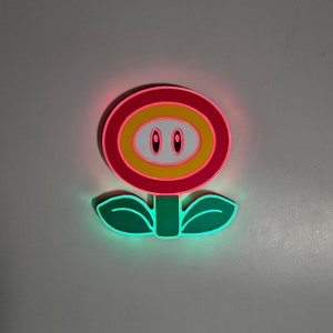 Fire Flower Sign, Neon like, Super Mario sign, Mario Light, Wall decor, night light, edge Lit LED, fan art
