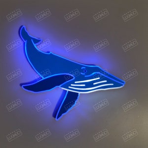 Whale light up Sign , Neon like , LED , whale decor, night light, nerdywood,  whale light art, whale decor