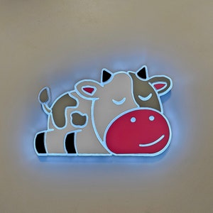 Cute Lazy Cow light Sign, Lazy Cow Neon like, Lazy Cow night light, edge Lit LED, Lazy Cow art sign, Cow baby light sign