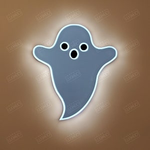 Ghost T Sign , Neon like , LED , Light , Wall decor, night light, edge Lit LED, Halloween Art