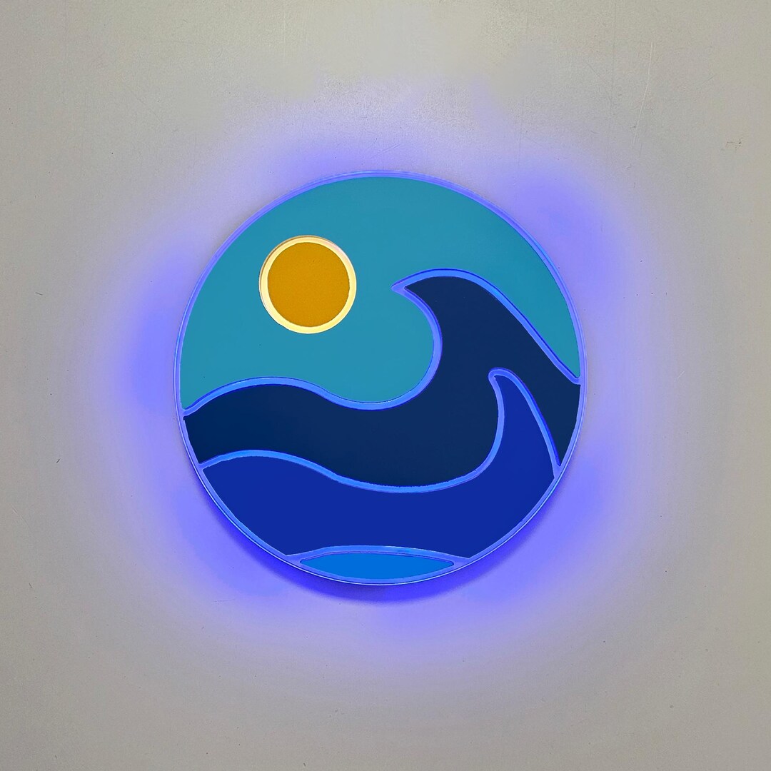 Wave Led Light Sign Waves Edge Lit LED Sign: Ocean Decor - Etsy