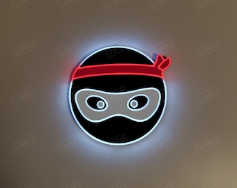 Ninja Face LED Sign: Edge Lit Light Art, USB Powered