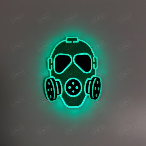 Edge Lit Gas Mask LED Sign: Neon Style Skull Night Light