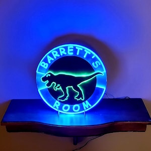 Personalized Dinosaur LED Sign: Edge Lit Night Light, Wall Decor