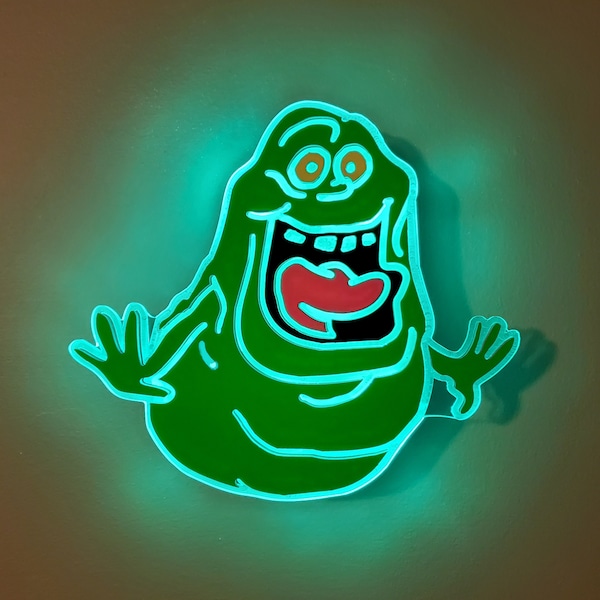 Enseigne Slimer Ghostbusters, néon like, LED, luminaire, décoration murale, veilleuse, LED à éclairage périphérique, fan art