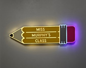 Pencil light up wall Sign, Neon like, Pencil night light, edge Lit LED, teacher light Art, Pencil Decorations, Teacher Decor