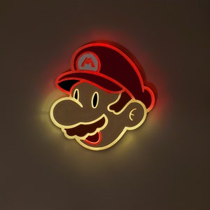 Mario Light Sign , Neon like ,  game artwork, Super Mario Light , Mario Brothers Sign, Nintendo lamp, edge Lit LED, fan art