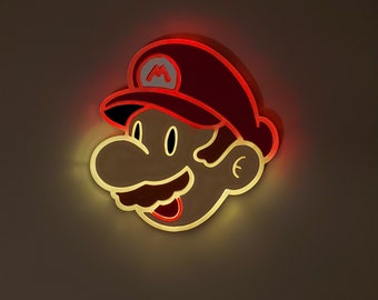 Mario Light Sign , Neon like ,  game artwork, Super Mario Light , Mario Brothers Sign, Nintendo lamp, edge Lit LED, fan art