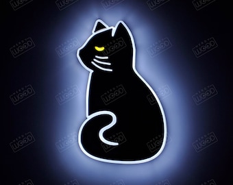 Halloween Black Cat Sign , Neon like , Cat night light, edge Lit LED, Halloween Art Cat, Halloween decoration black Cat