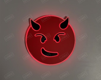Halloween Devil Emoji LED Sign: Edge Lit Halloween Decor