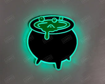 Halloween Cute Witch cauldron Sign, Neon like, witch cauldron night light, Halloween Art cauldron, Halloween decoration cauldron