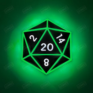 20 Sided Die Edge Lit LED Sign , Neon like, role playing light, arcade , dungeons and dragons artwork , Role playing die sign