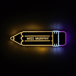 Pencil LED Sign: Teacher Classroom Decor SM 11x3 With Name