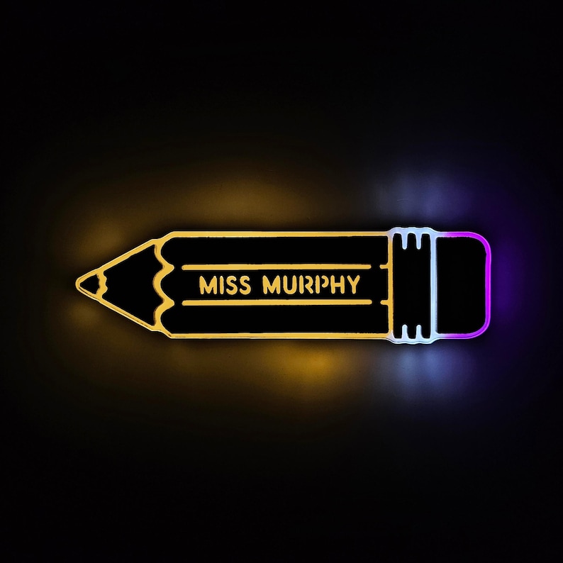 Pencil LED Sign: Teacher Classroom Decor SM 11x3 With Name