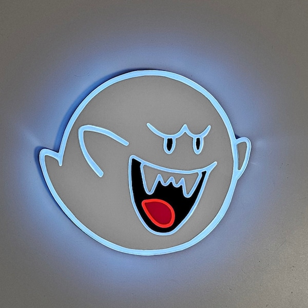 Mario Boo Light Sign , Neon like ,  game artwork, Super Mario Light , Mario Brothers Sign, Nintendo lamp, edge Lit LED, fan art