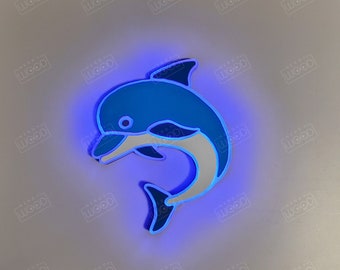 Dolphin light up Sign , Neon like , LED , dolphin decor, night light, nerdywood,  dolphin light art