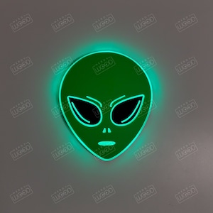 Alien Face Sign , Neon like, Alien night light, edge Lit LED, Alien art sign, Alien light art, Alien light up sign