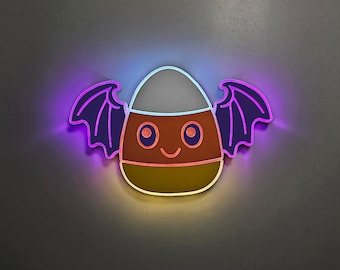 Candy Corn Bat LED Sign: Halloween Night Light