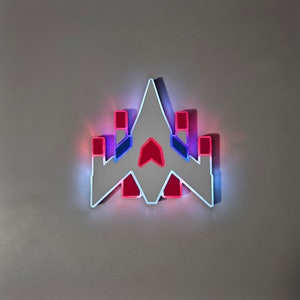 Arcade Space Ship LED Sign: Edge Lit, Neon Style