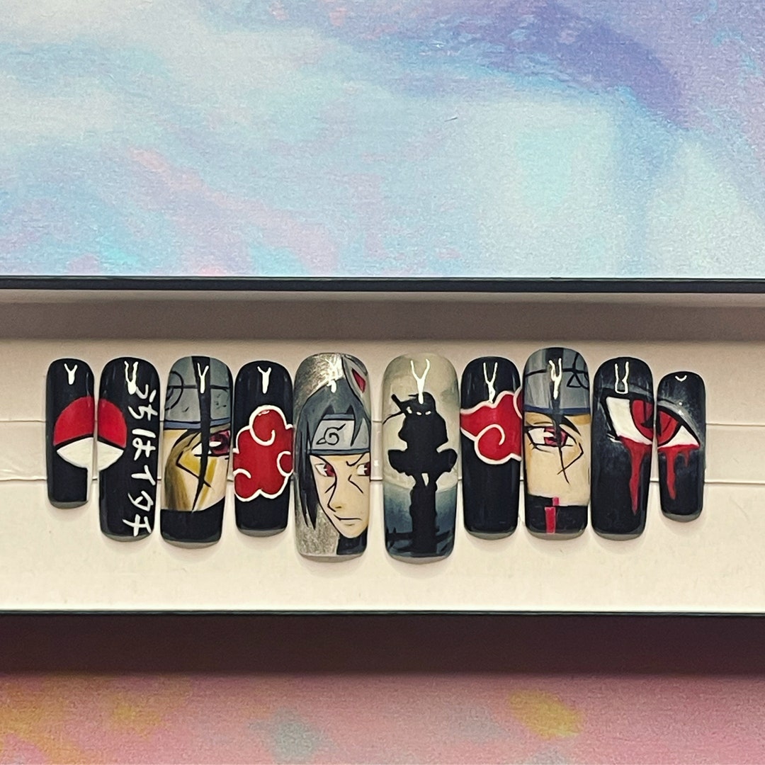 Naruto Inspired Itachi Uchiha Hand Painted Press on Nails Etsy