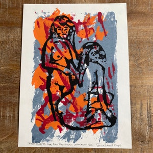 Original Silkscreen Abstract Expressionism Two Figures
