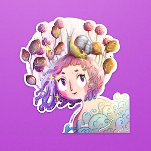 Sticker fée escargot | Stickers escargots | Esthétique sorcière | Illustration fantastique | Stickers pour ordinateur portable | Autocollants en vinyle | Noyau de fée
